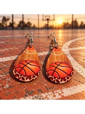 Basketball Hoop Teardrop Earrings Animal Print Pattern Lightweight With Hooks Sp